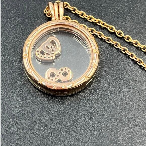 Pandora Floating Locket Rose Gold Plated Tone Long Pendant with Charms Retired - Picture 9 of 11